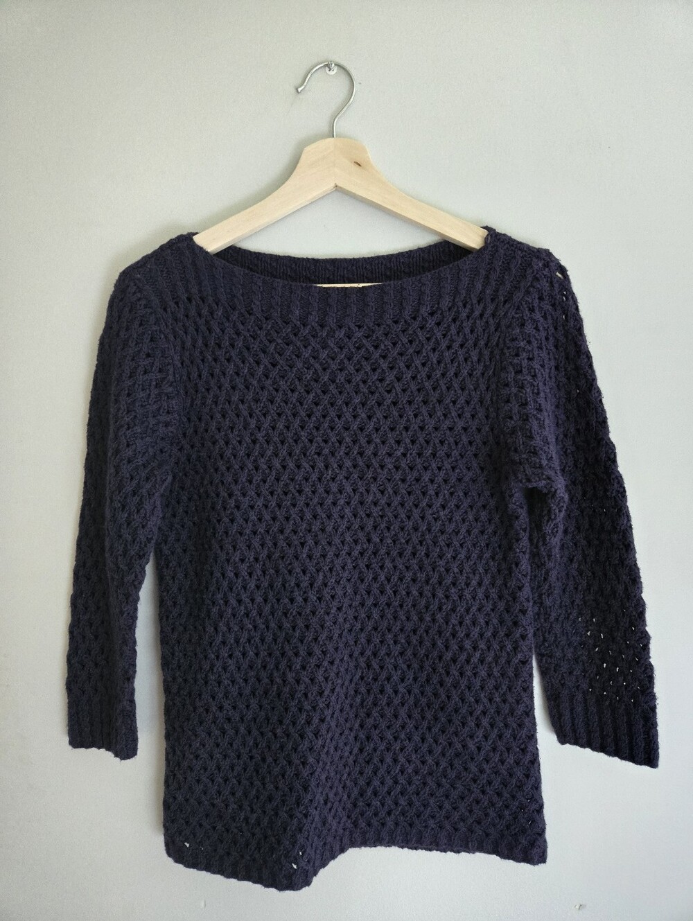 Vintage Lauren Ralph Lauren Hand Knit Linen Cotton Navy Open Knit Sweater M